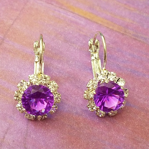 Jewelry - Purple Crystal leverback earrings